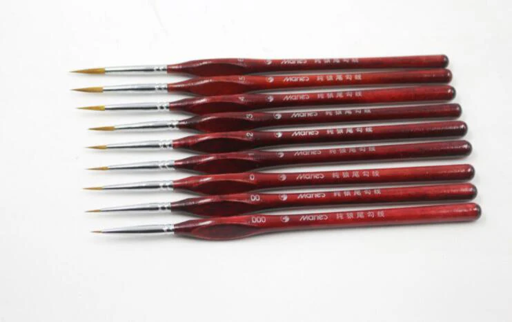 Set of 9 High Quality Red Wooden Paint Brushes - Image 4