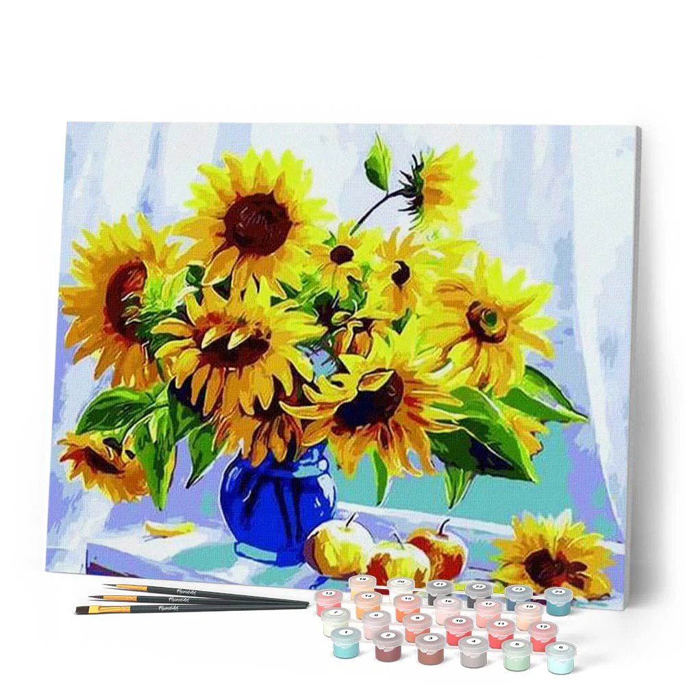 Sunflowers in a Blue Vase and Fruits - Image 2