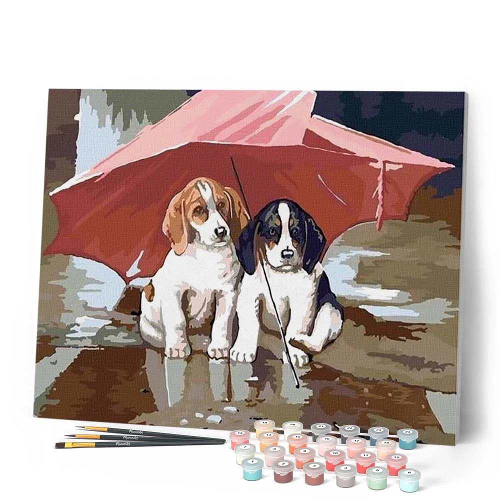 Two Puppies under a red umbrella - Image 2
