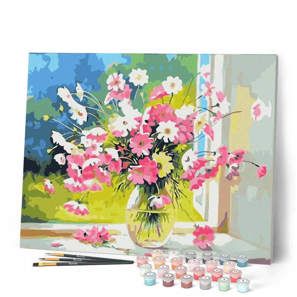Vase of pink and white flowers - Image 2