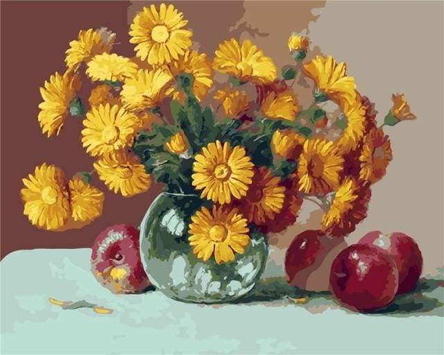 Vase with Sunflowers and Apples