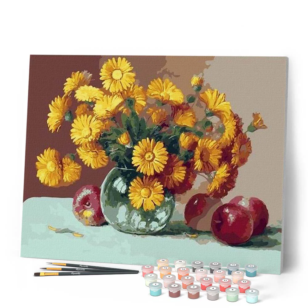 Vase with Sunflowers and Apples - Image 2