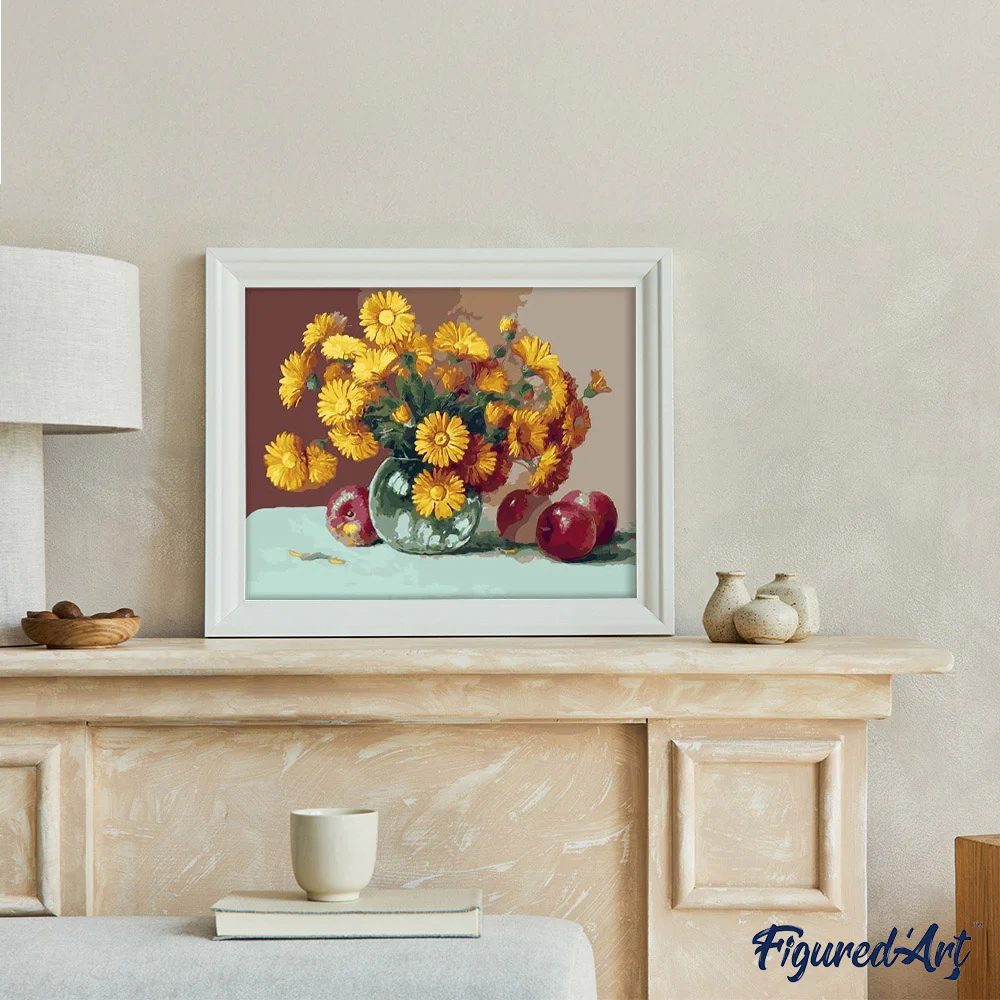 Vase with Sunflowers and Apples - Image 3