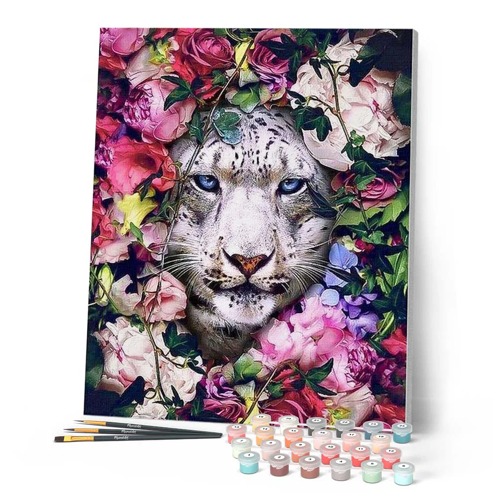 White Tiger in the Flowers - Image 2