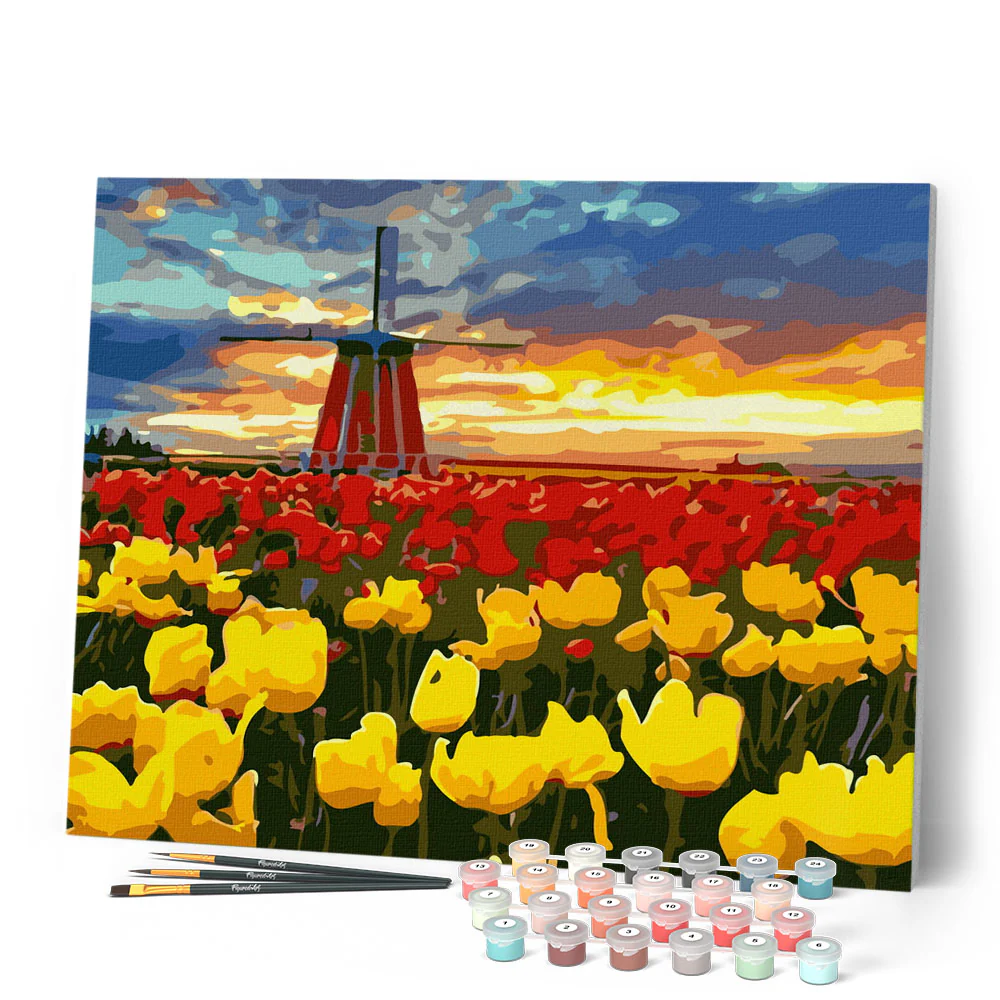 Windmill and red and yellow tulips - Image 2