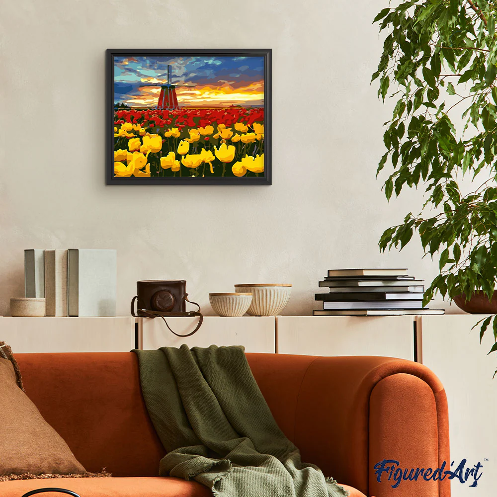 Windmill and red and yellow tulips - Image 3