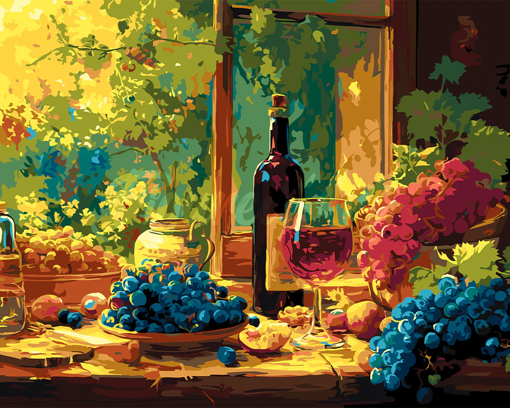 Wine Bottle and Grapes