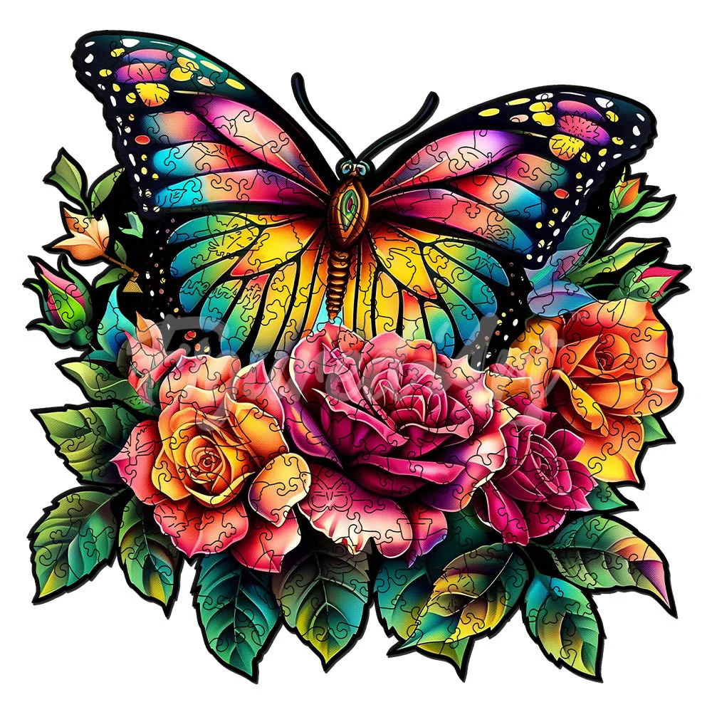 Wooden Puzzle - Butterfly and Roses - Image 3
