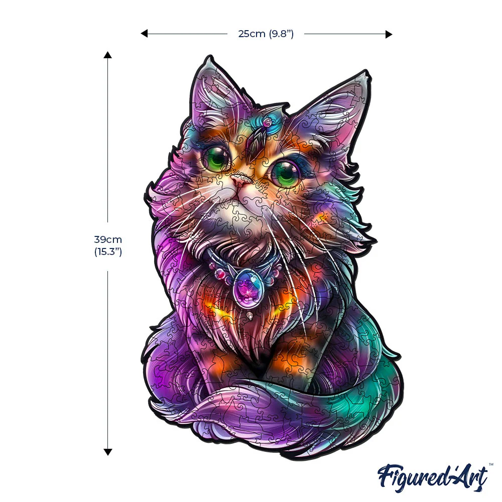Wooden Puzzle - Colorful Cat with Gem - Image 7