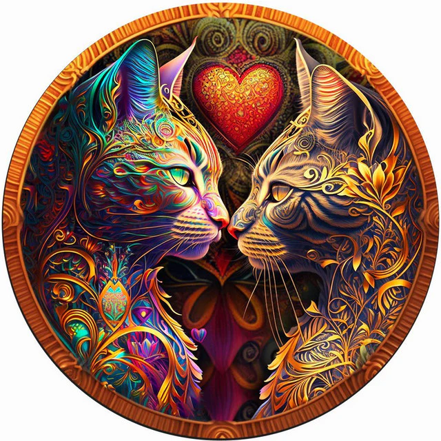 Wooden Puzzle - Colourful Cat Lovers