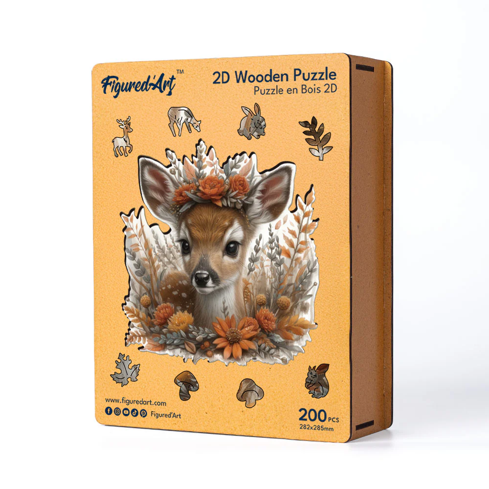 Wooden Puzzle - Fawn with Flowers - Image 2