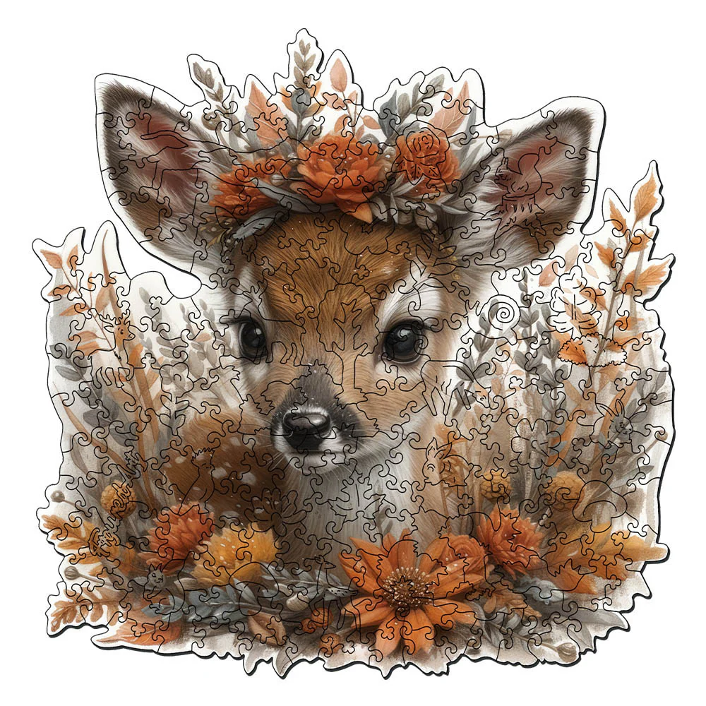 Wooden Puzzle - Fawn with Flowers - Image 3