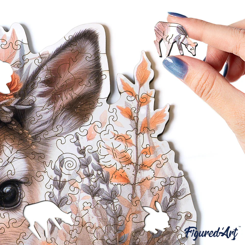 Wooden Puzzle - Fawn with Flowers - Image 5