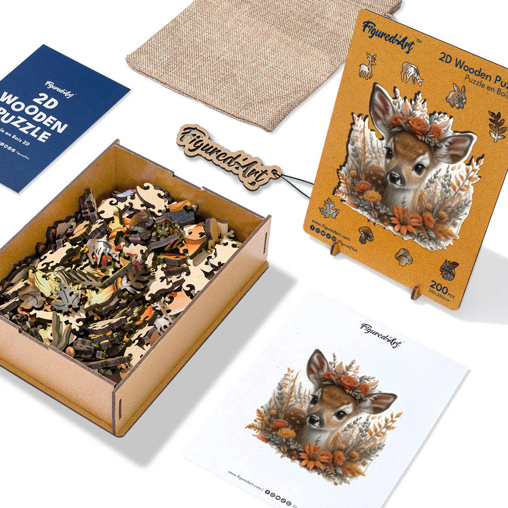 Wooden Puzzle - Fawn with Flowers - Image 6