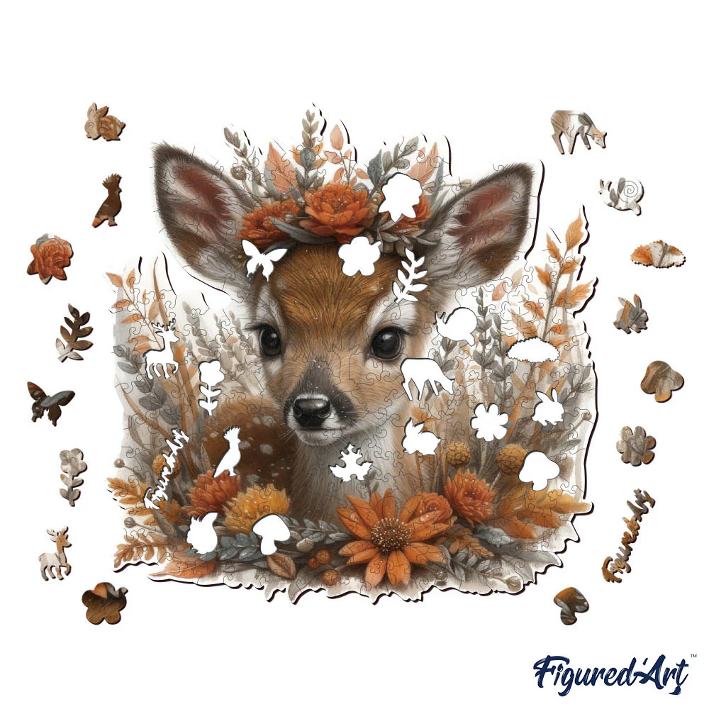 Wooden Puzzle - Fawn with Flowers - Image 8
