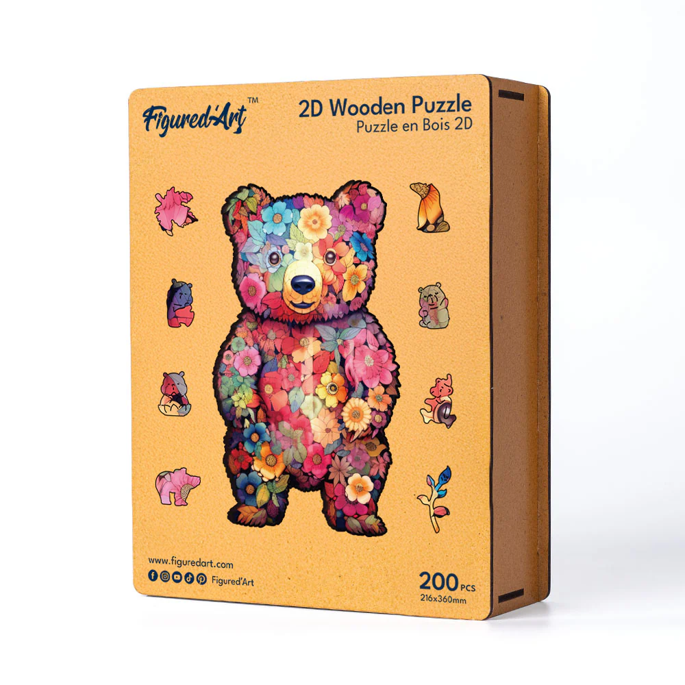Wooden Puzzle - Floral Teddy Bear - Image 2