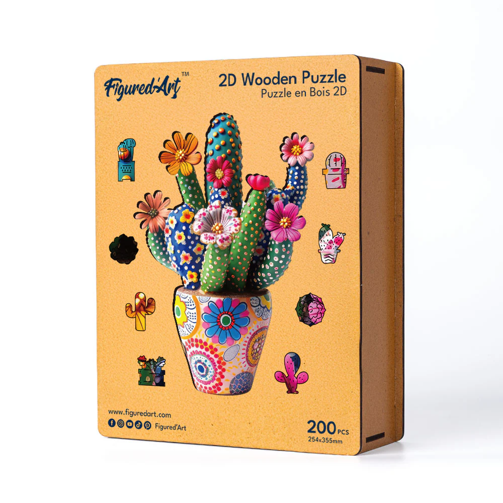 Wooden Puzzle - Flowering Cactus in Pot - Image 2