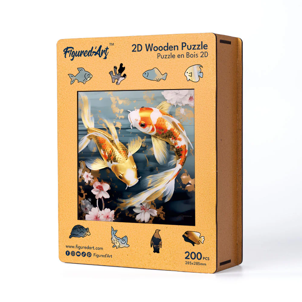 Wooden Puzzle - Koi Fish and Flowers - Image 2