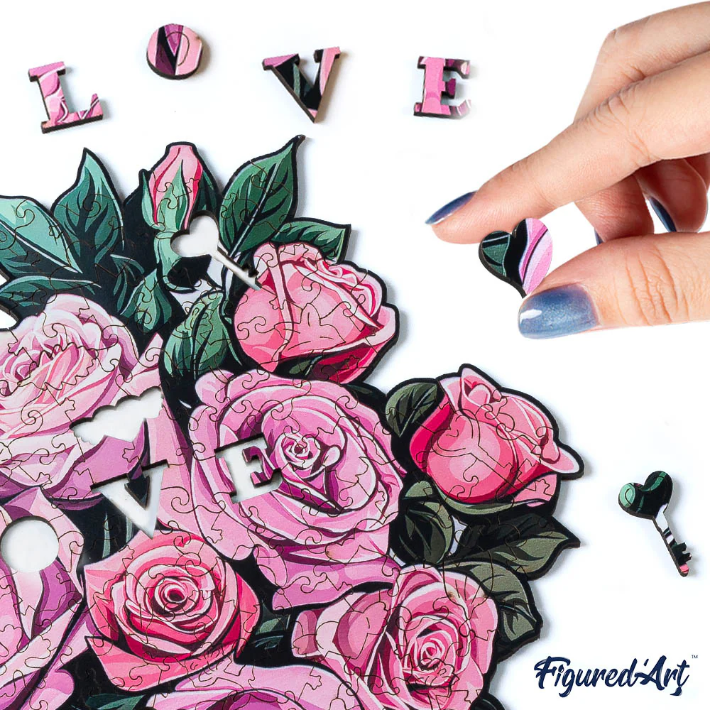 Wooden Puzzle - Pink Rose Bouquet - Image 5