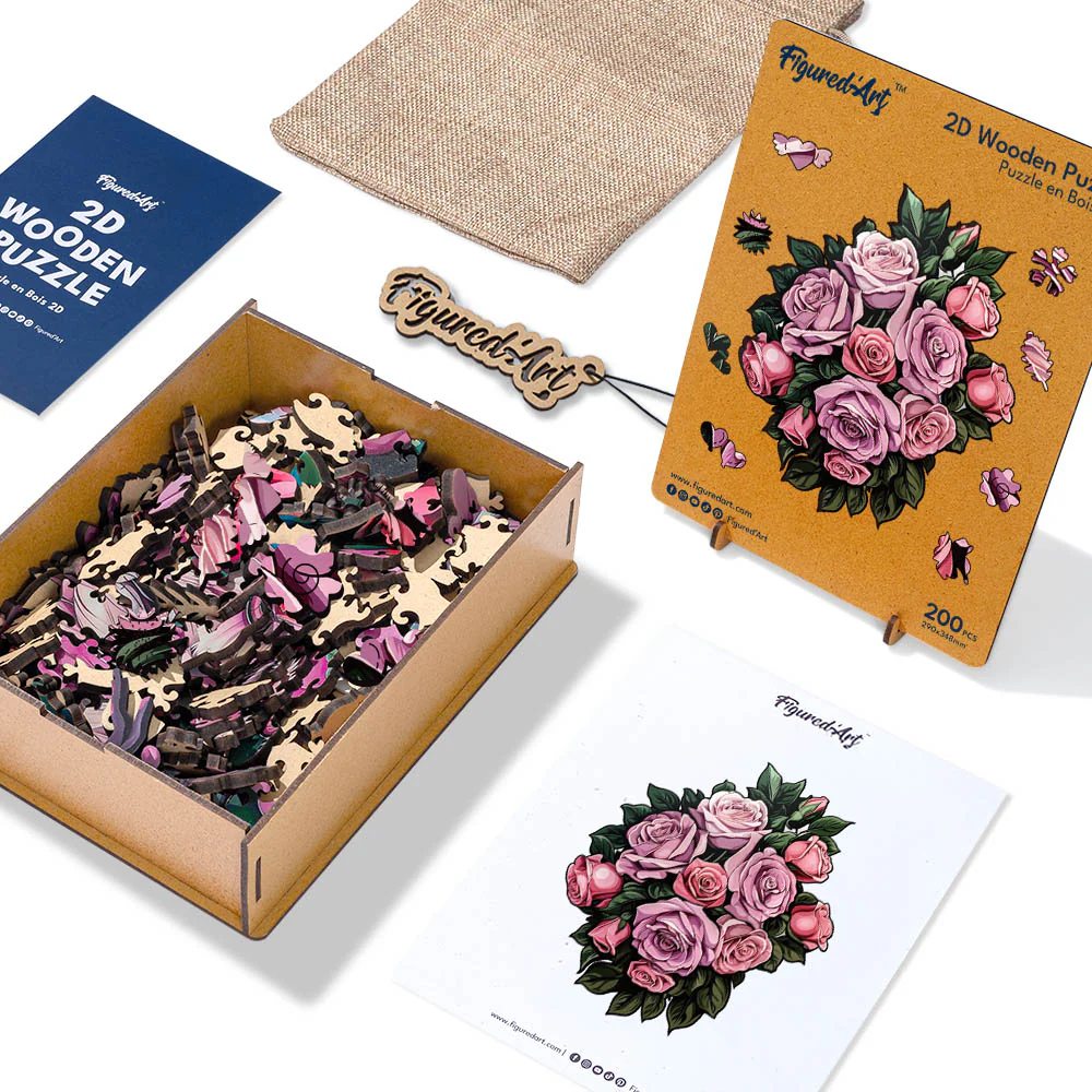 Wooden Puzzle - Pink Rose Bouquet - Image 6