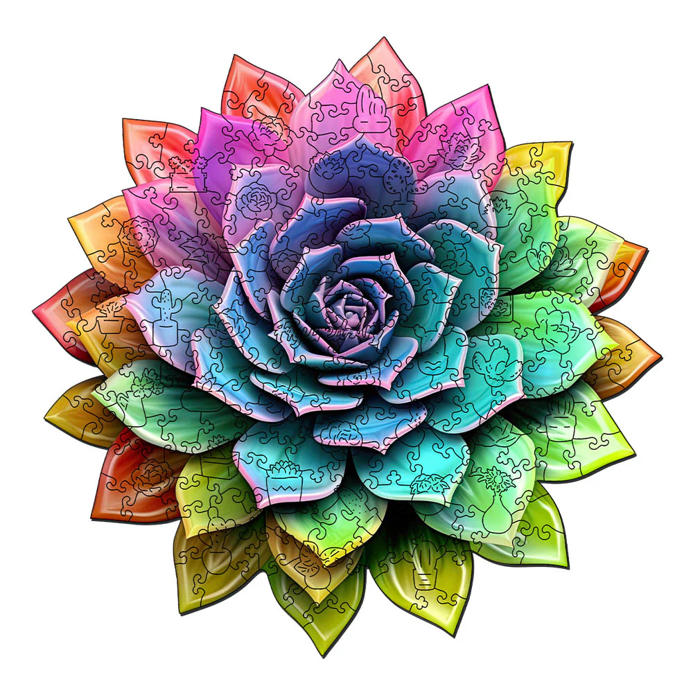 Wooden Puzzle - Rainbow Succulent - Image 3