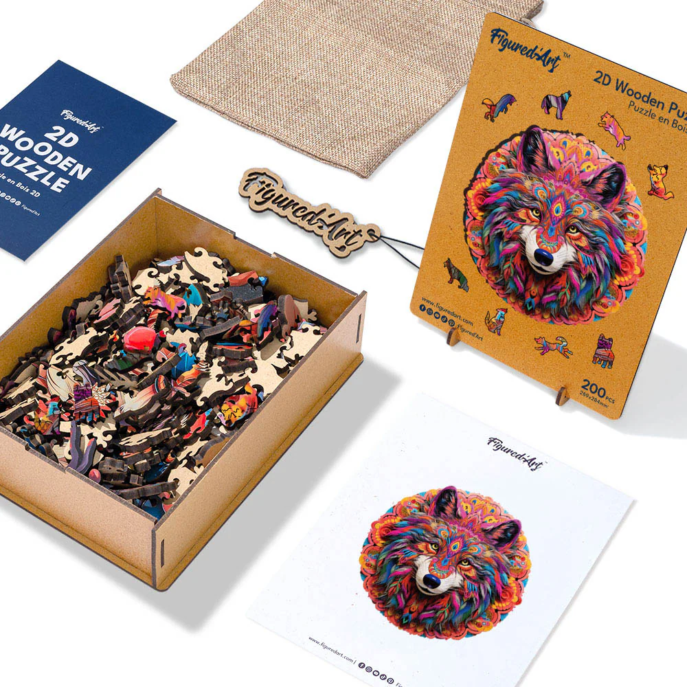 Wooden Puzzle - Vibrant Wolf - Image 6