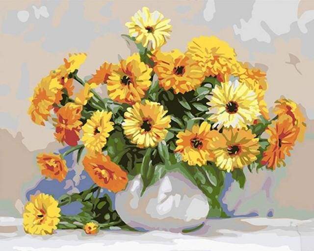 Yellow flowers in a White Vase